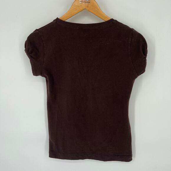 H&M Womens Top Size M Vtg Brown Henley Cap Sleeve Stretch Y2K Fitted Tee 2000s - Picture 2 of 11